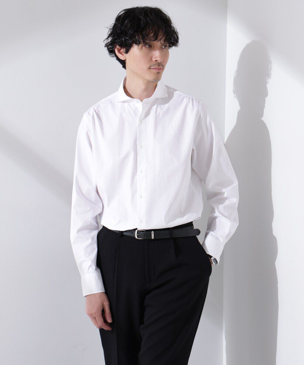 nano･universe「｢N shirt｣Anti Soaked(R) 汗染み防止ホリゾンタルカラーシャツ長袖」|シャツ・ブラウス|ホワイト