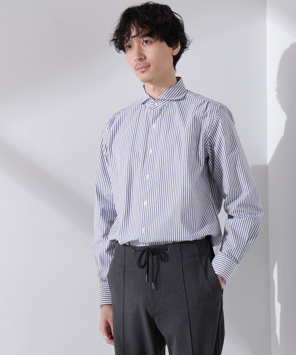 nano･universe「｢N shirt｣Anti Soaked(R) 汗染み防止ホリゾンタルカラーシャツ長袖」|シャツ・ブラウス|