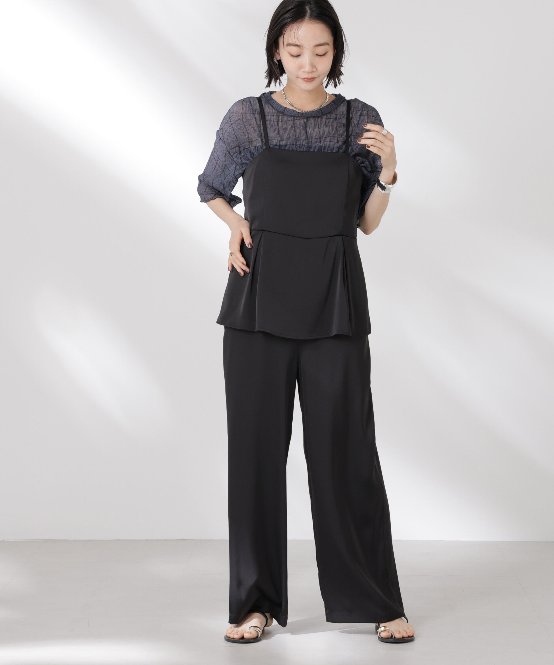 nano･universe「ペムラムディティールサテンキャミソールオールインワン」|ワンピース|