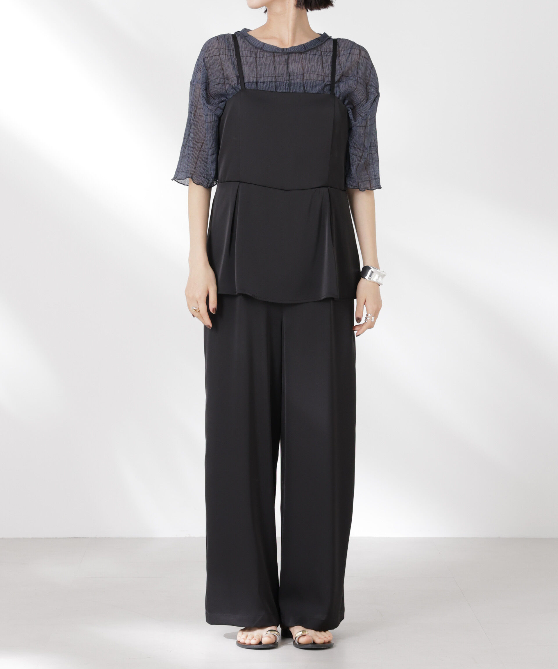 nano･universe「ペムラムディティールサテンキャミソールオールインワン」|ワンピース|