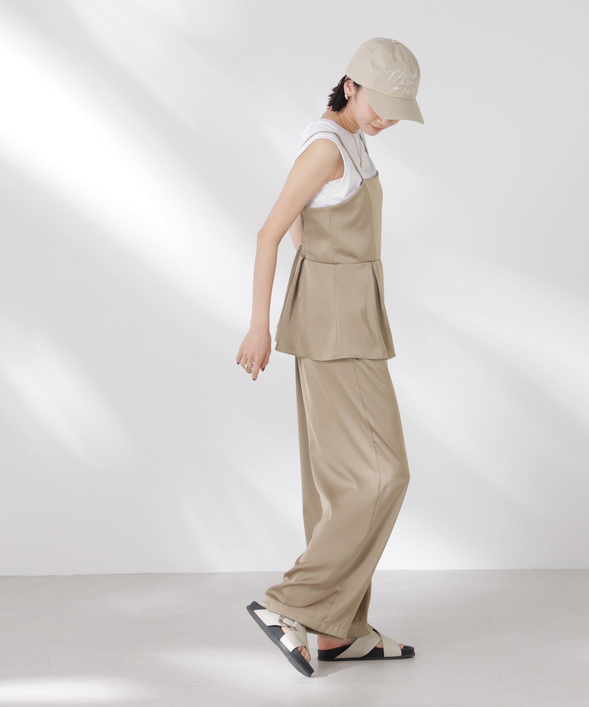 nano･universe「ペムラムディティールサテンキャミソールオールインワン」|ワンピース|