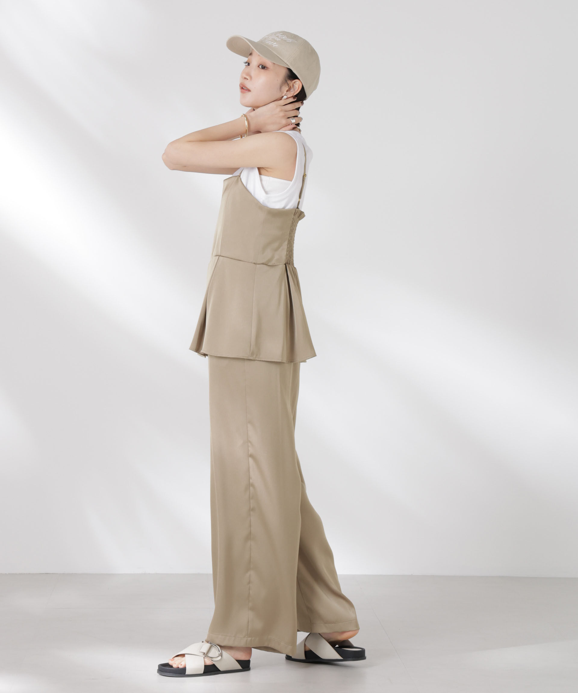 nano･universe「ペムラムディティールサテンキャミソールオールインワン」|ワンピース|