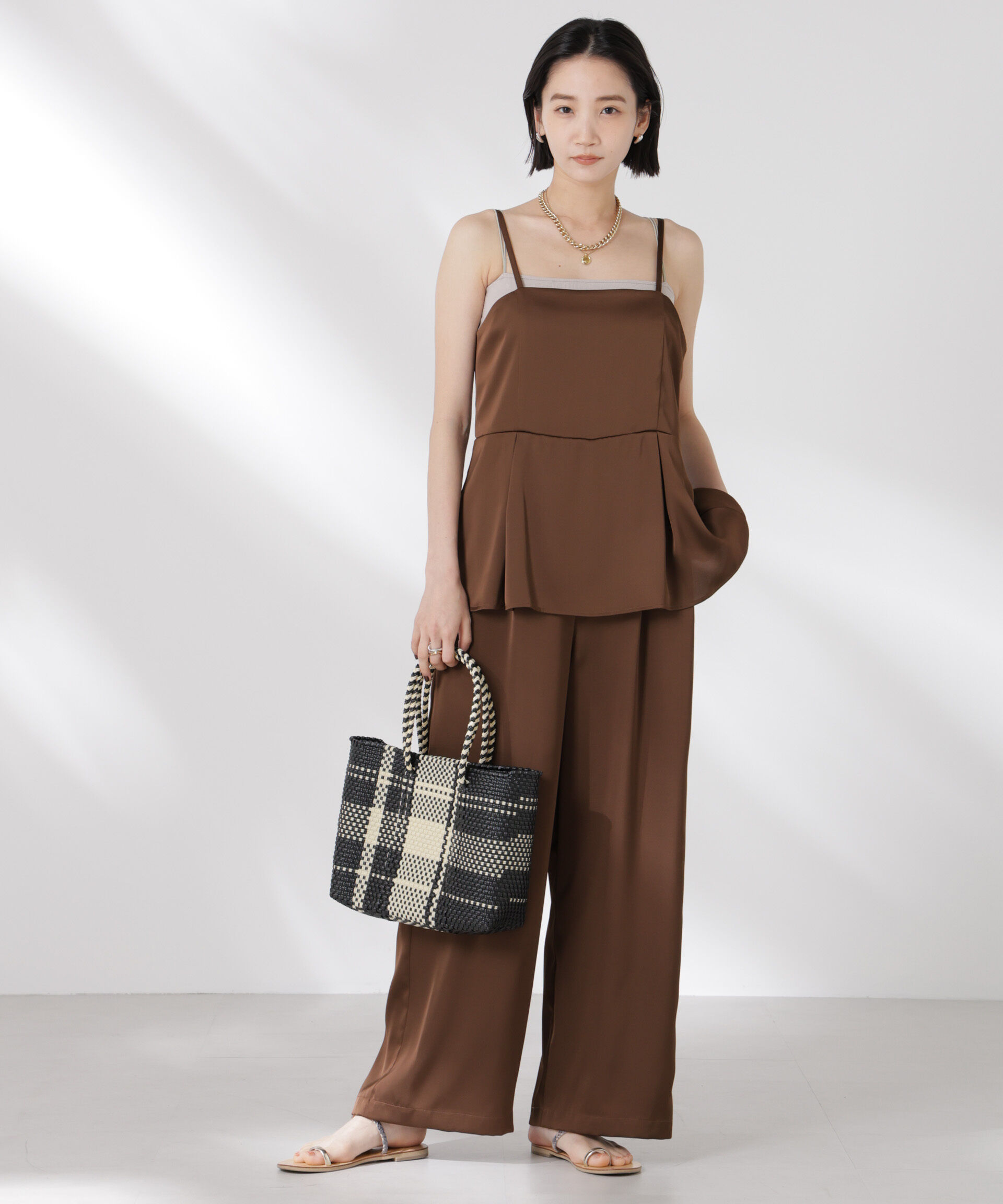 nano･universe「ペムラムディティールサテンキャミソールオールインワン」|ワンピース|