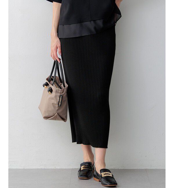 23区「【SLOW/一部店舗限定】ホールガーメント リブニット スカート」|スカート|ブラック系