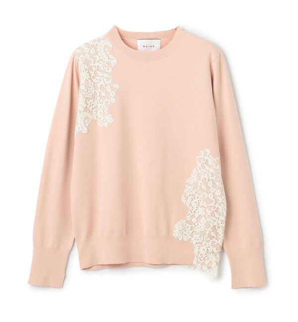 BEIGE,「【ご好評により新色追加！洗える】WILLOW / アシンメトリーレースクルーネックニット」|ニット・セーター|