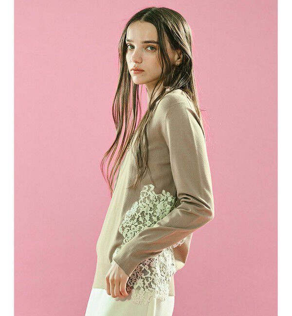 BEIGE,「【ご好評により新色追加！洗える】WILLOW / アシンメトリーレースクルーネックニット」|ニット・セーター|Milk tea&times;Ecru