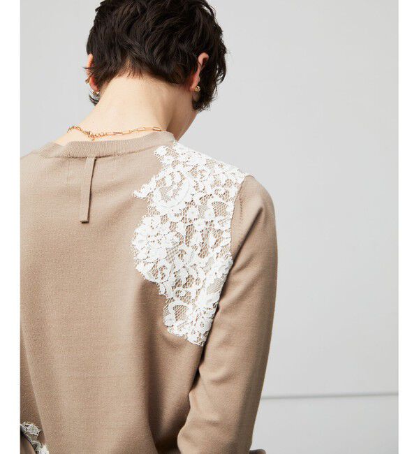 BEIGE,「【ご好評により新色追加！洗える】WILLOW / アシンメトリーレースクルーネックニット」|ニット・セーター|