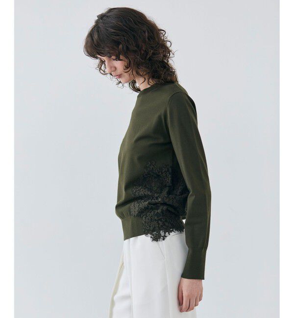 BEIGE,「【ご好評により新色追加！洗える】WILLOW / アシンメトリーレースクルーネックニット」|ニット・セーター|Khaki&times;Khaki