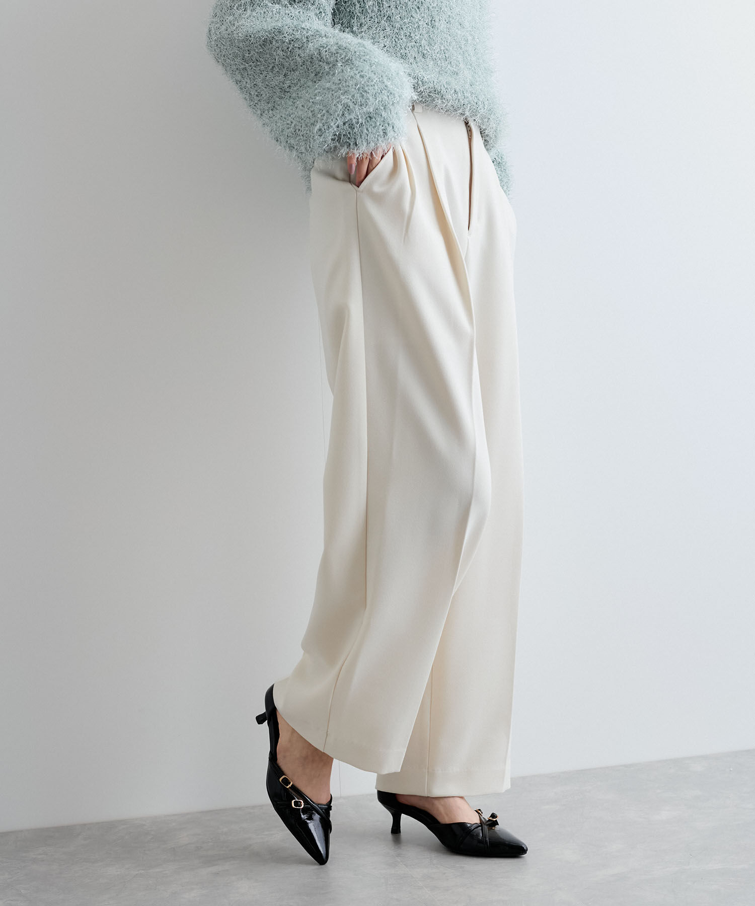 VIS「【新色追加】【美easy】ウーリッシュ2タックワイド/スラックスパンツ【洗える】」|スラックス|