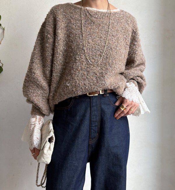  「MIXヤーンボートネックプルオーバー」|ニット・セーター|