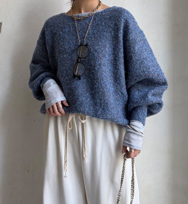  「MIXヤーンボートネックプルオーバー」|ニット・セーター|