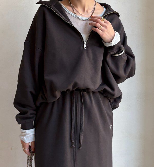  「裏起毛ドロストハーフジッププルオーバー」|Tシャツ・カットソー|チャコールグレー