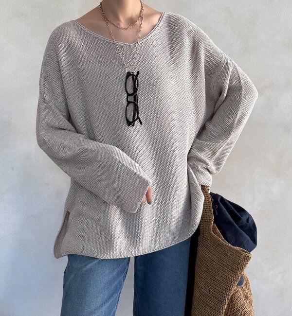  「マーブルヤーン前後2WAYカノコ編みプルオーバー」|ニット・セーター|ベージュ