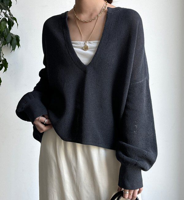  「和紙スキッパープルオーバー」|ニット・セーター|