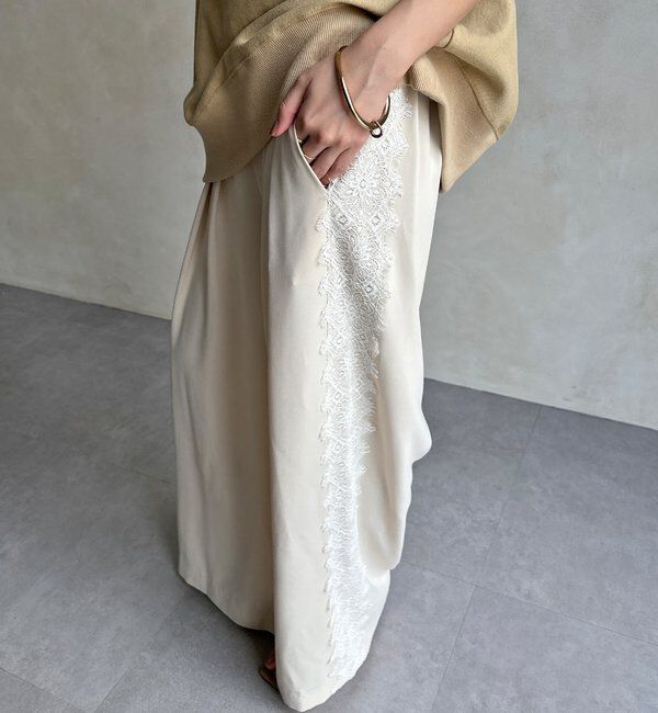  「サイドレースタックワイドパンツ」|チノ|アイボリー