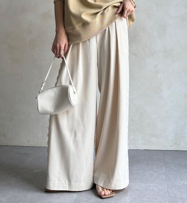  「サイドレースタックワイドパンツ」|チノ|