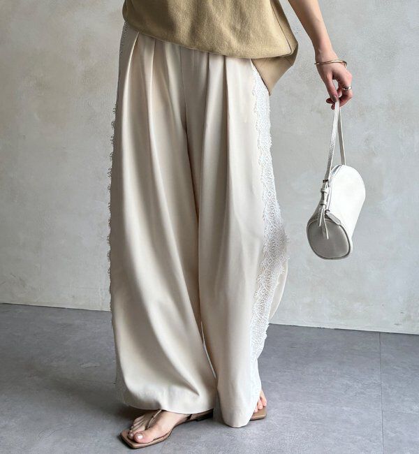  「サイドレースタックワイドパンツ」|チノ|