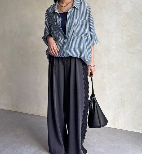  「サイドレースタックワイドパンツ」|チノ|