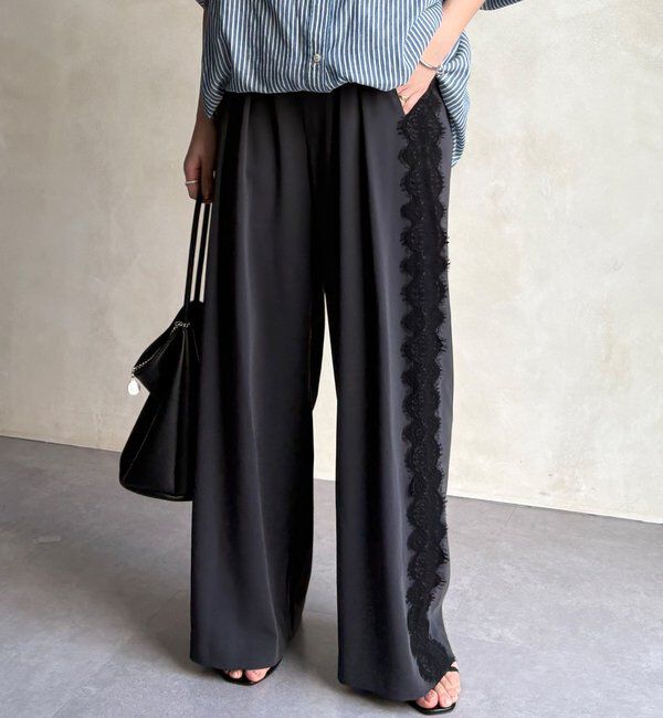  「サイドレースタックワイドパンツ」|チノ|