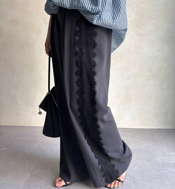  「サイドレースタックワイドパンツ」|チノ|