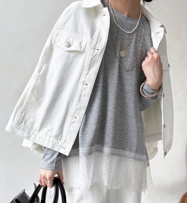  「【WEB限定】裾レーストップス」|Tシャツ・カットソー|グレー