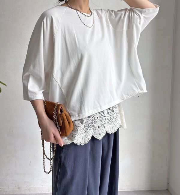  「【WEB限定】異素材切替ドロストプルオーバー」|Tシャツ・カットソー|オフホワイト