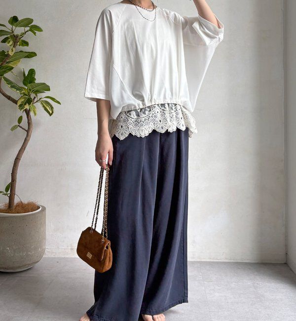  「【WEB限定】異素材切替ドロストプルオーバー」|Tシャツ・カットソー|