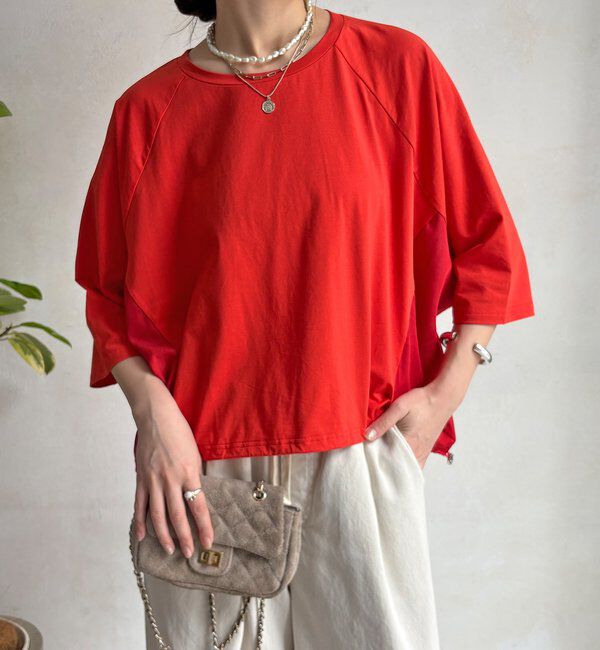  「【WEB限定】異素材切替ドロストプルオーバー」|Tシャツ・カットソー|