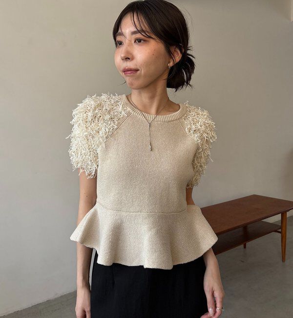  「フリンジペプラムニット」|ニット・セーター|ベージュ