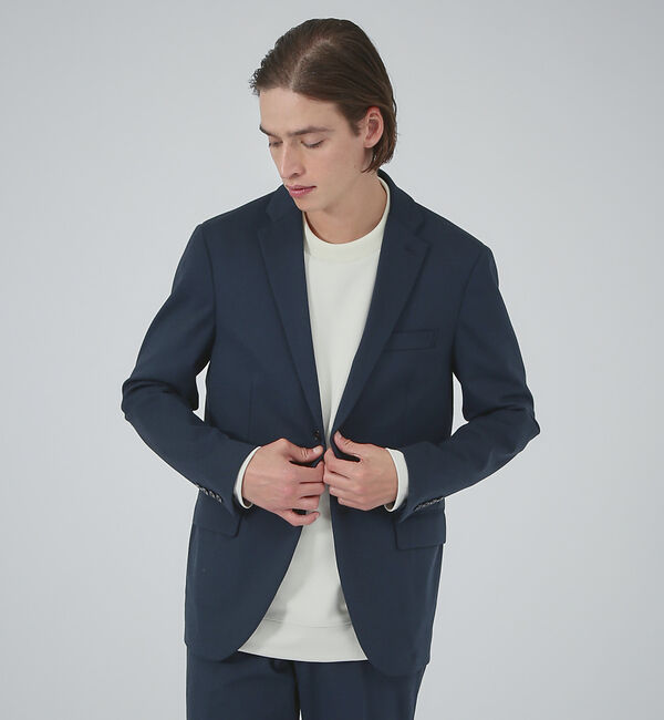 ABAHOUSE「【セットアップ対応/FLEX JACKET】ポンチ シャンブレー ジャケット」|テーラードジャケット|ネイビー