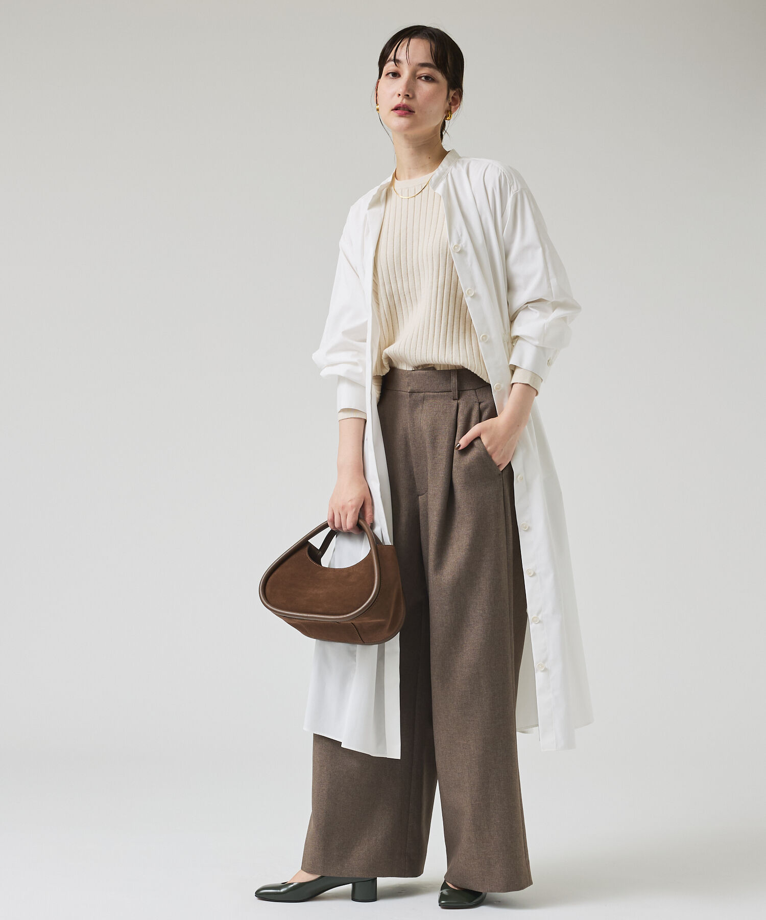 qualite「ウエストギャザーシャツワンピース」|ワンピース|