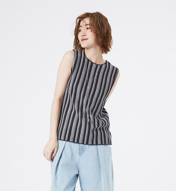 abahouse mavie「ストライプニットノースリーブプルオーバー」|ニット・セーター|チャコールグレー