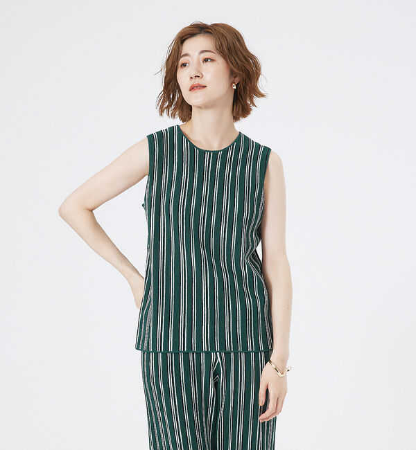 abahouse mavie「ストライプニットノースリーブプルオーバー」|ニット・セーター|グリーン