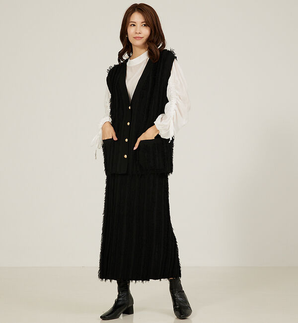 abahouse mavie「【WEB Domani掲載】【セットアップ対応】フリンジニットタイトスカート」|スカート|