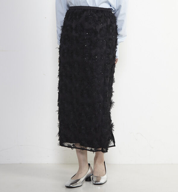 Soffitto「チュール刺繍Iラインスカート」|スカート|ブラック