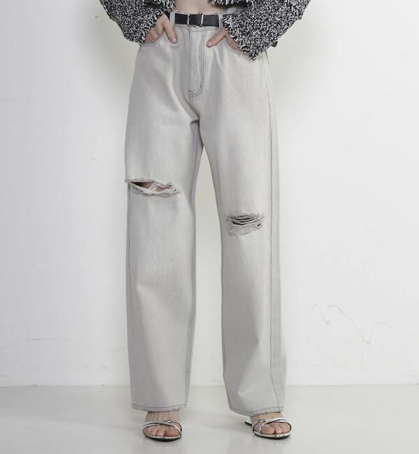 Soffitto「前スリット加工デニムパンツ」|デニム|グレー系その他