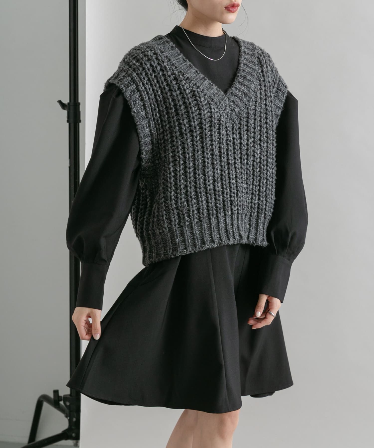  「タックスリーブミニワンピース」|ワンピース|ブラック