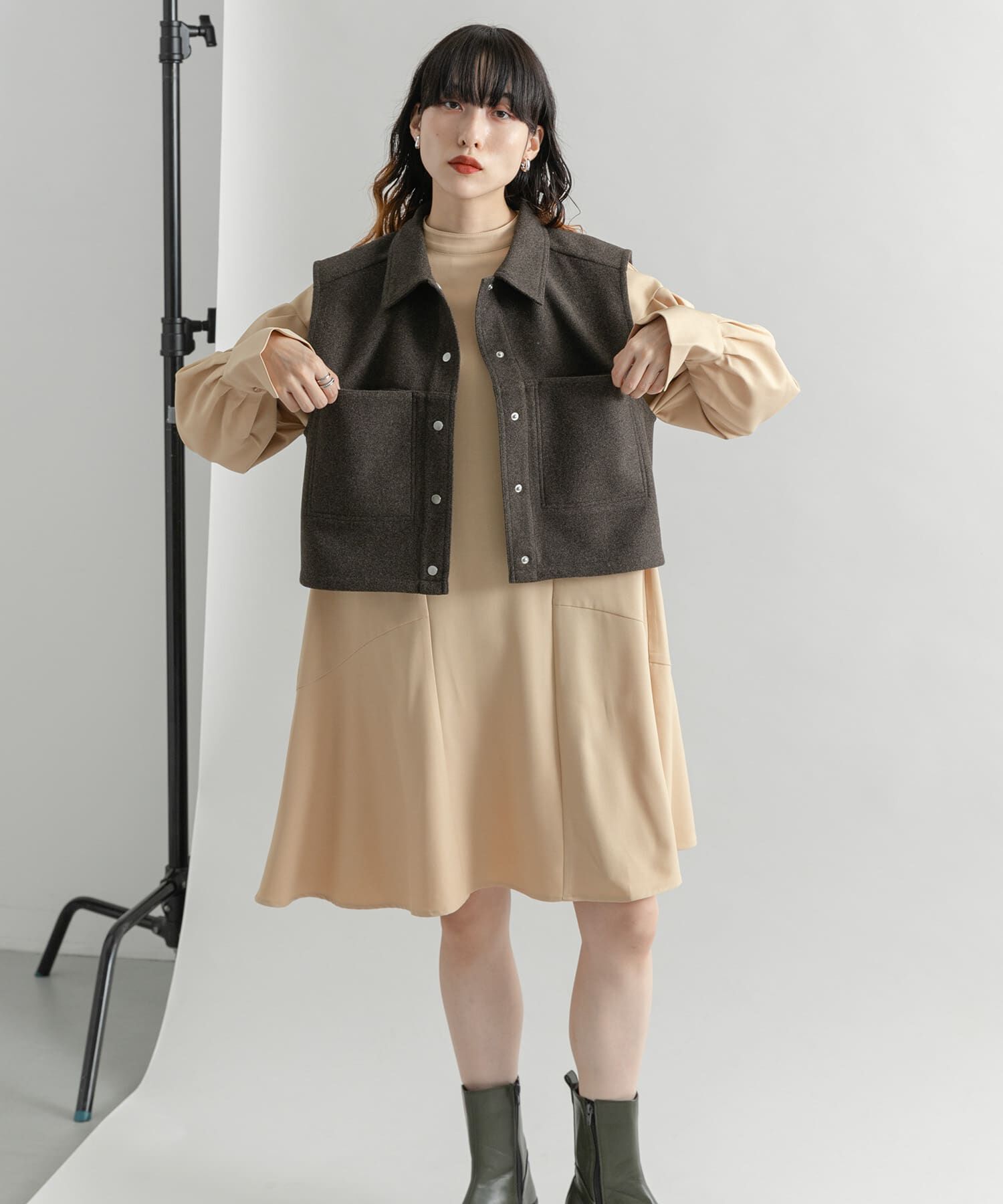  「タックスリーブミニワンピース」|ワンピース|