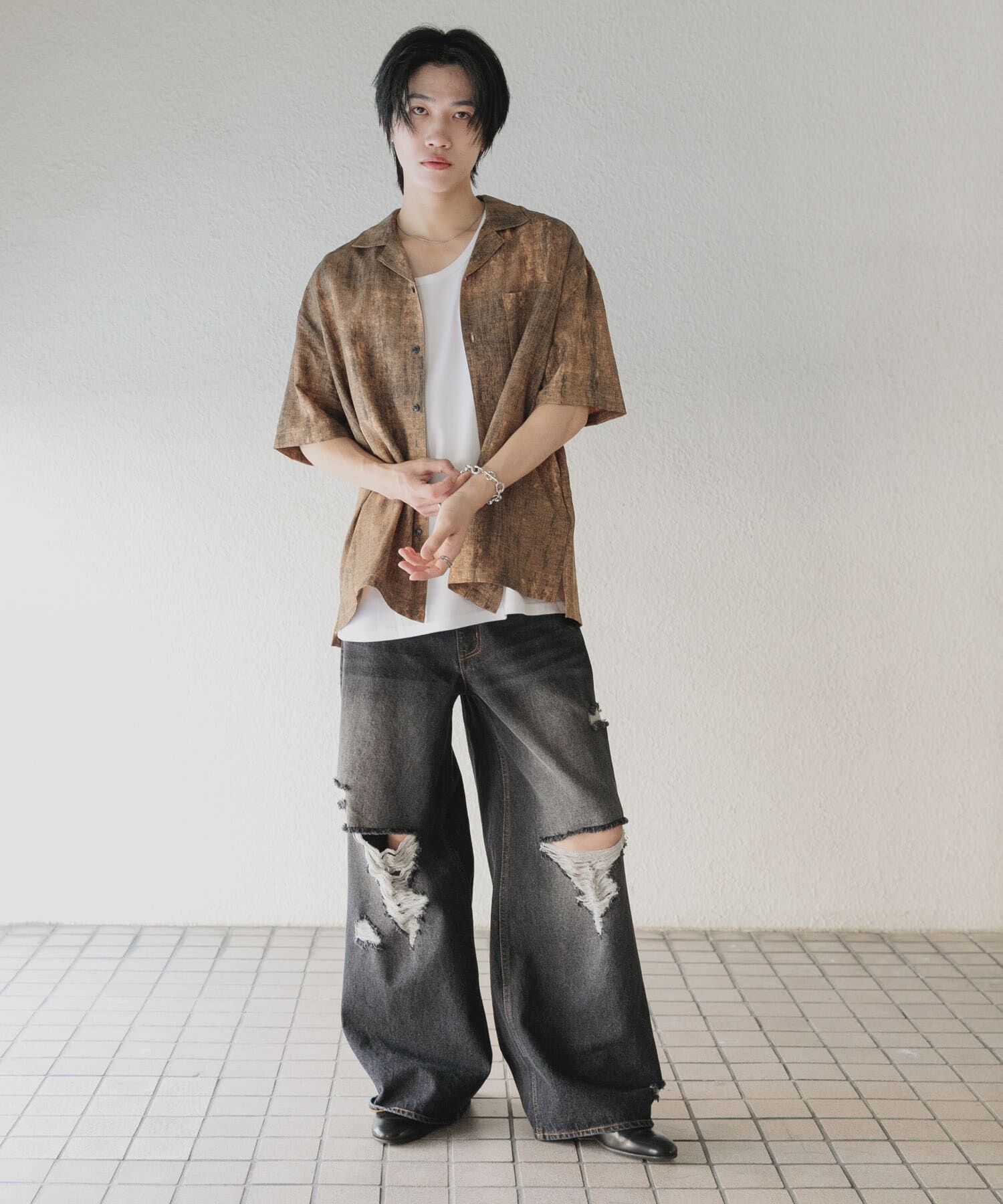 SENSE OF PLACE by URBAN RESEARCH「『ユニセックス』ダメージデニムワイドパンツ」|デニム|