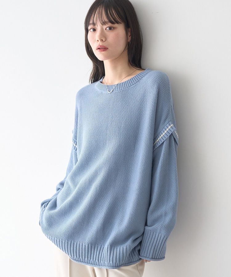 earth music&ecology「アンチピリングC/A選べる丈配色ニット」|ニット・セーター|Blue