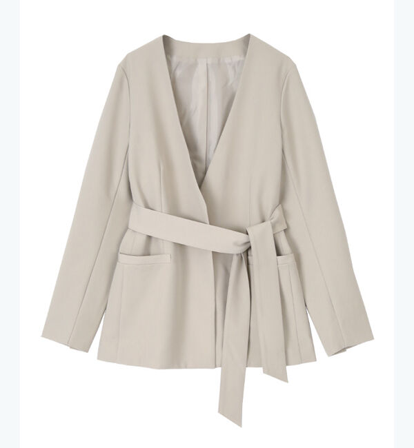 ur's「ベルト付ノーカラージャケット」|ノーカラージャケット|