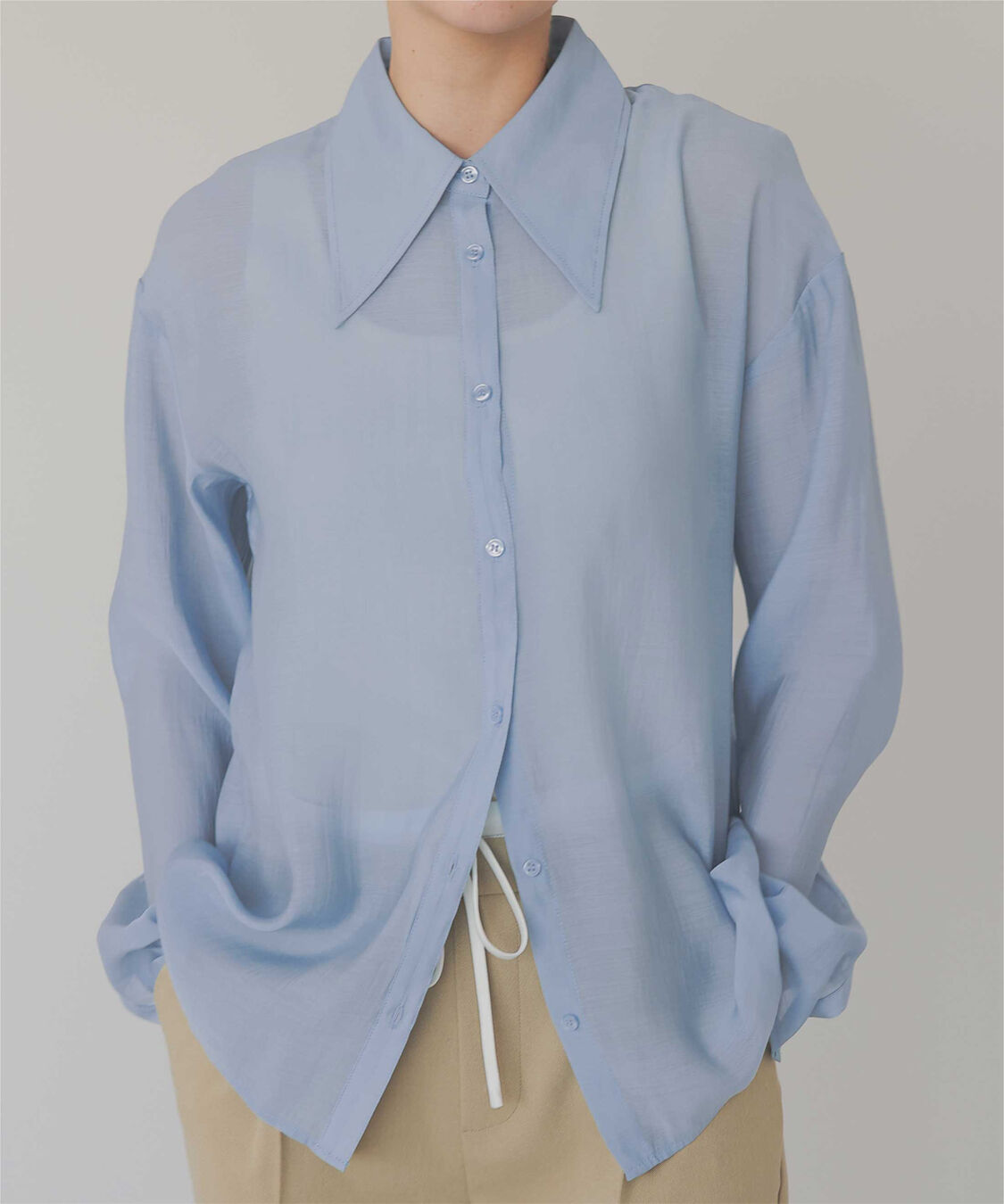 titivate「【さやかさんS/Sコラボ】デザイン襟シアーシャツ」|シャツ・ブラウス|ブルー