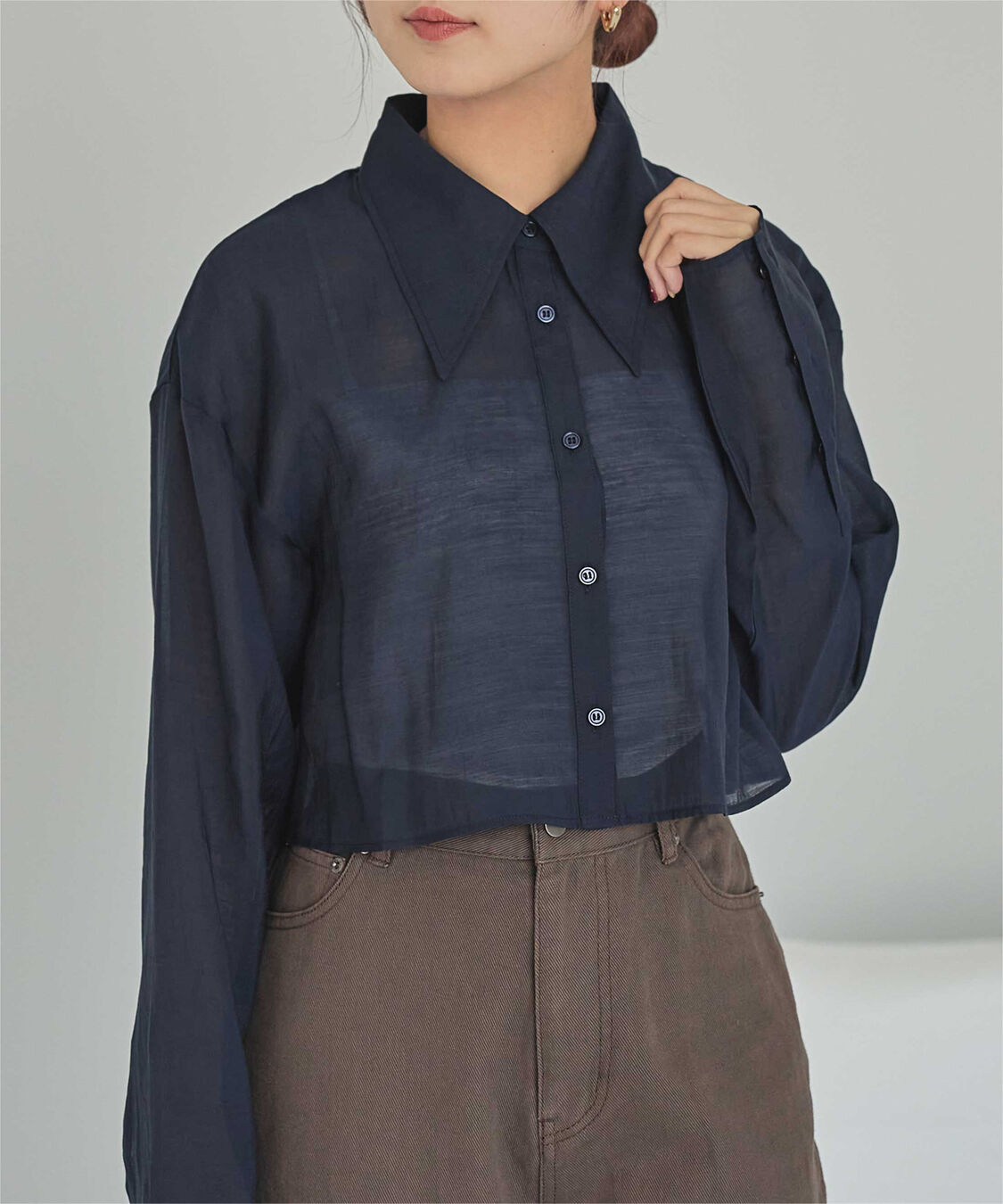 titivate「【さやかさんS/Sコラボ】デザイン襟シアーシャツ」|シャツ・ブラウス|