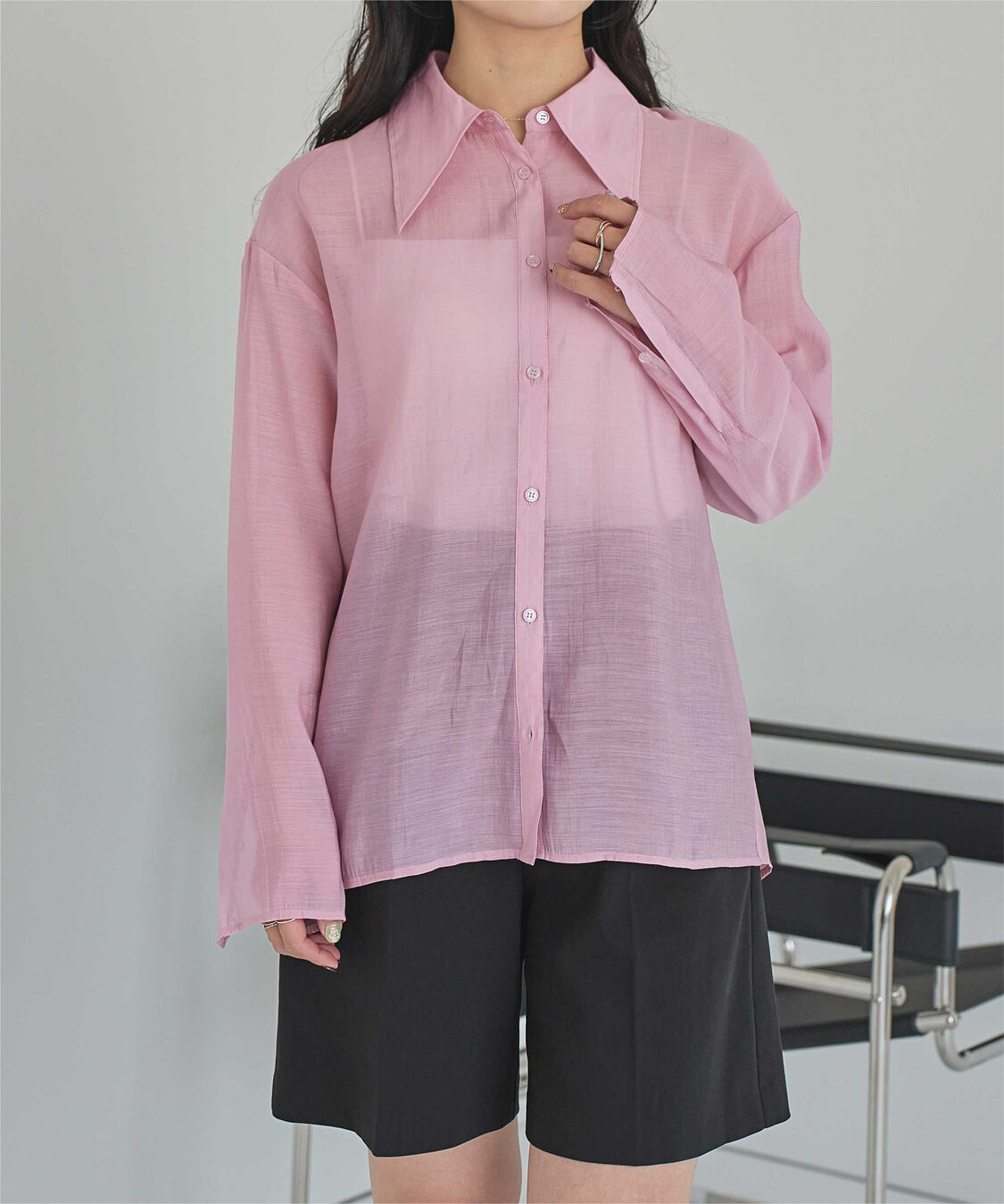 titivate「【さやかさんS/Sコラボ】デザイン襟シアーシャツ」|シャツ・ブラウス|