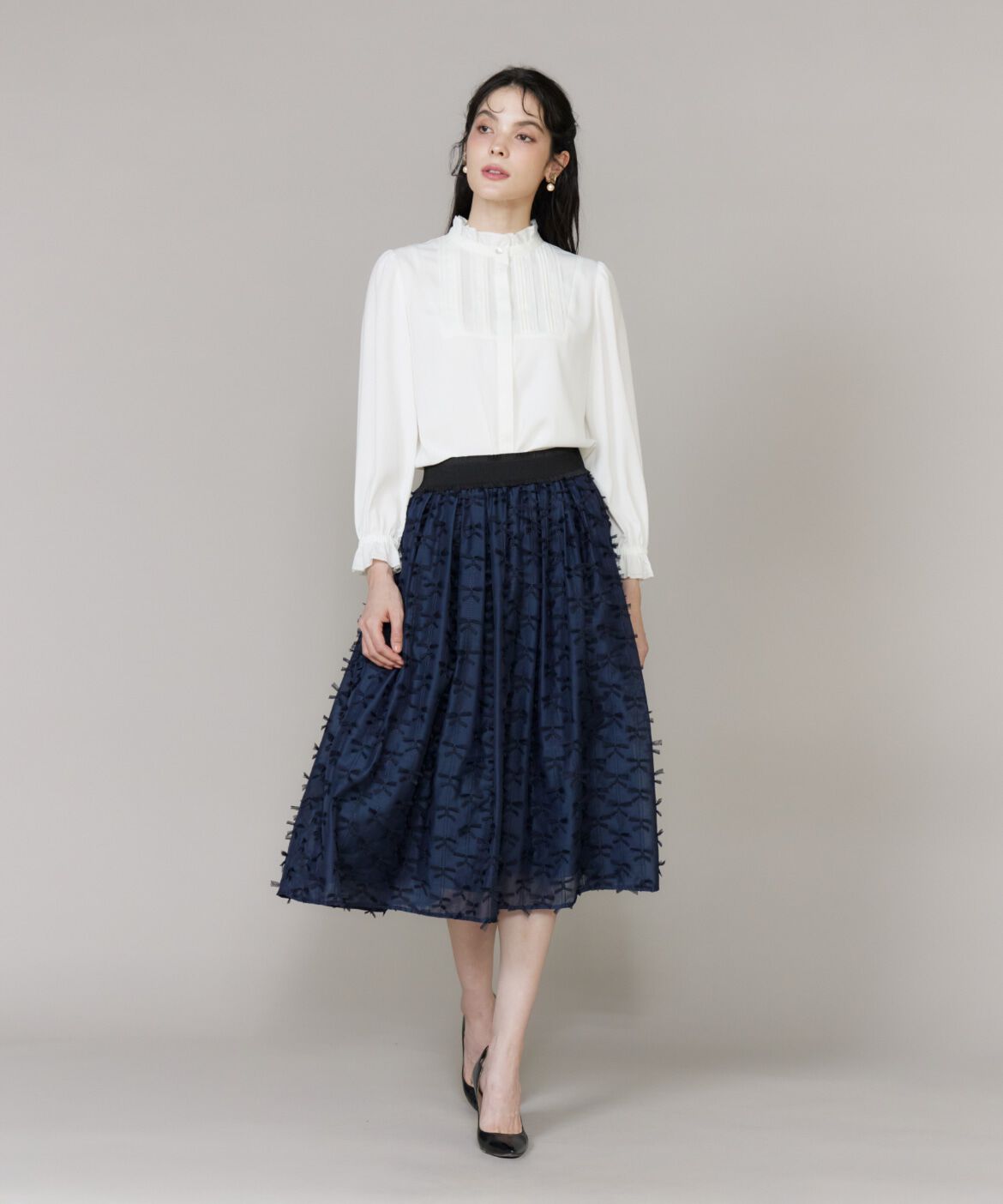 Maglie le cassetto「チュールリボン刺繍スカート」|フレア|