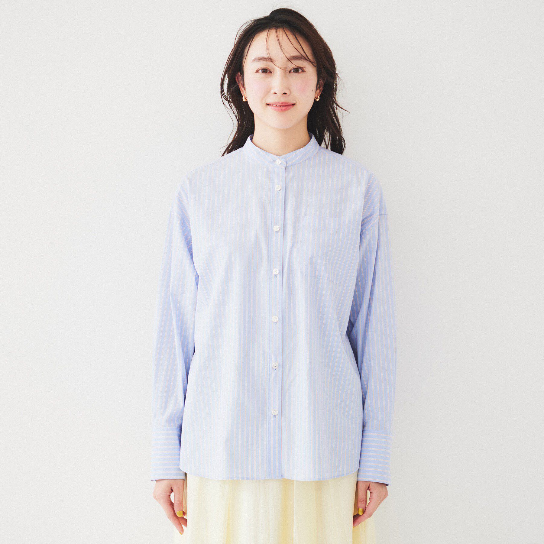 UNTITLED「【コットン100/ストライプ】タイプライター バンドカラーシャツ」|シャツ・ブラウス|