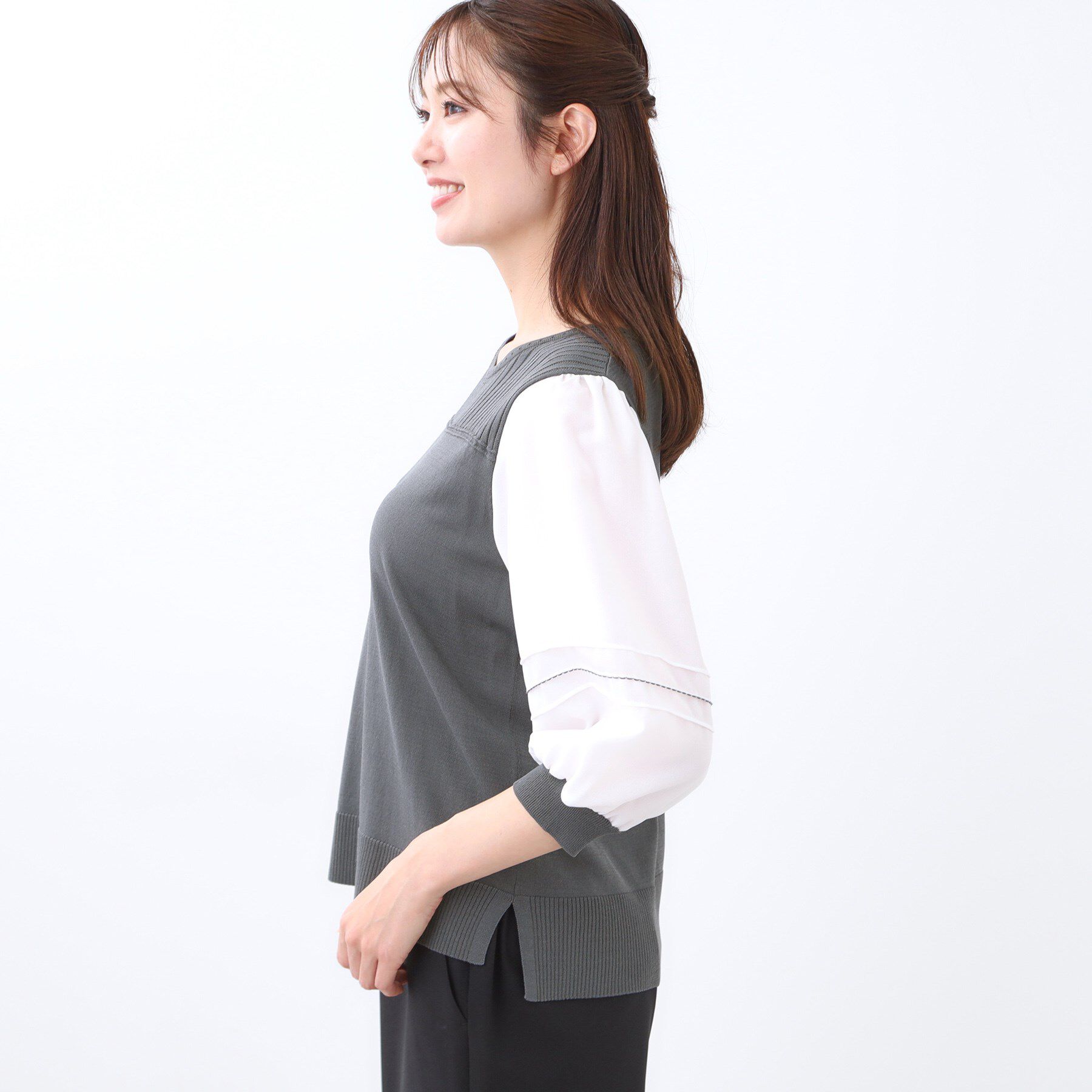 Reflect「【WEB先行カラーあり／手洗い可】ジョーゼットスリーブ&times;ニット」|Tシャツ・カットソー|