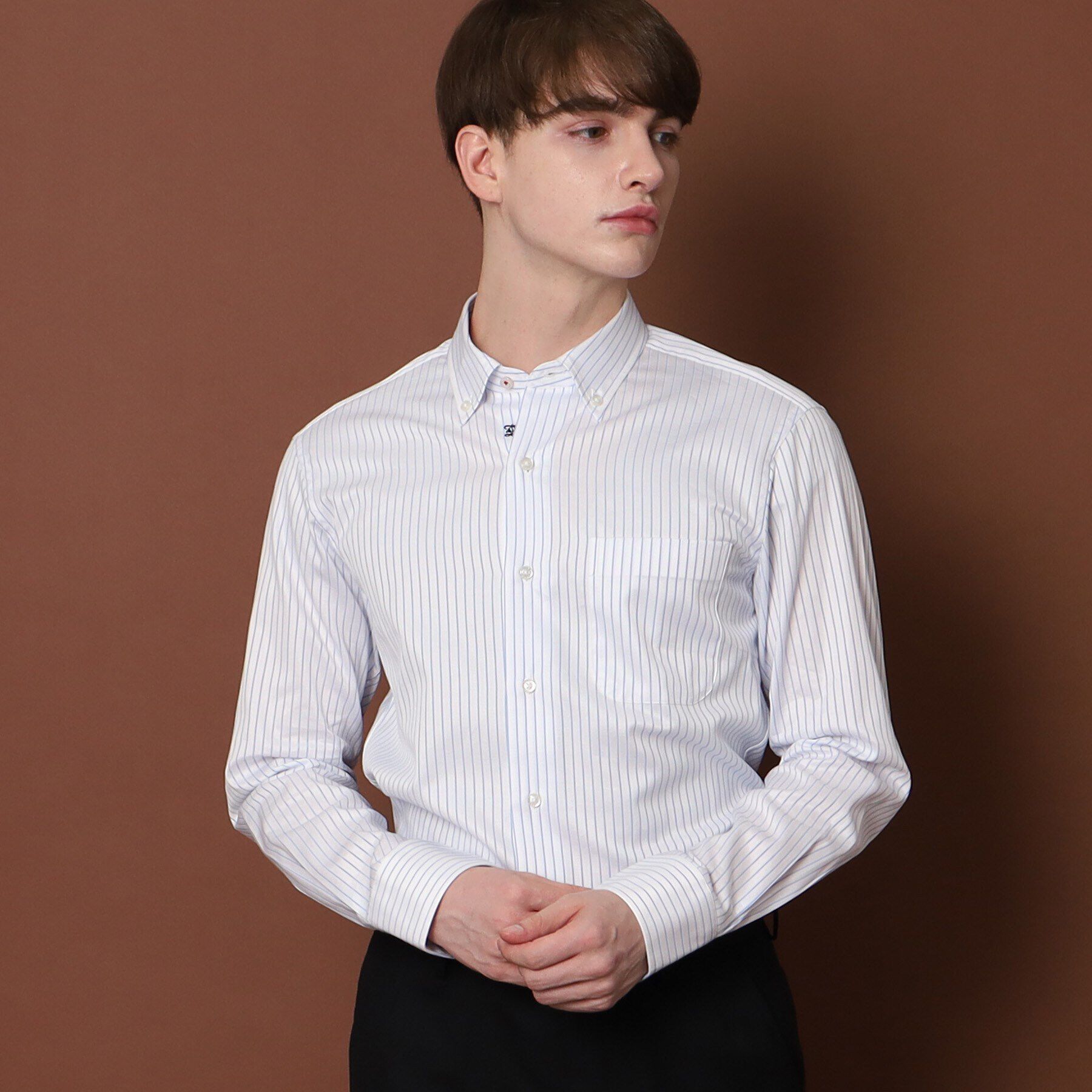 DRESSTERIOR「100／2 ヘリンボーンストライプ ボタンダウンシャツ」|シャツ・ブラウス|