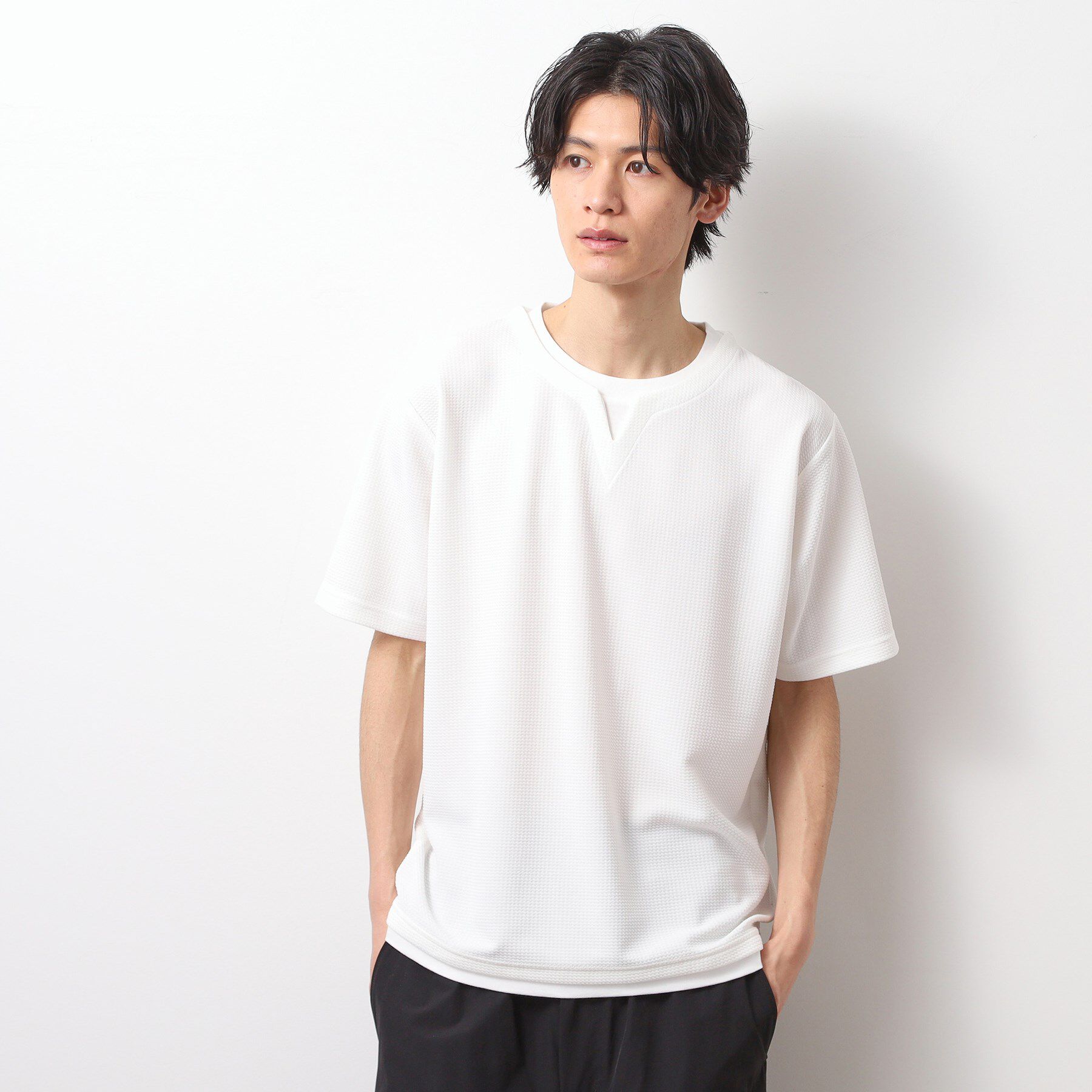 THE SHOP TK「ミニフクレキーネック半袖Tシャツ」|Tシャツ・カットソー|