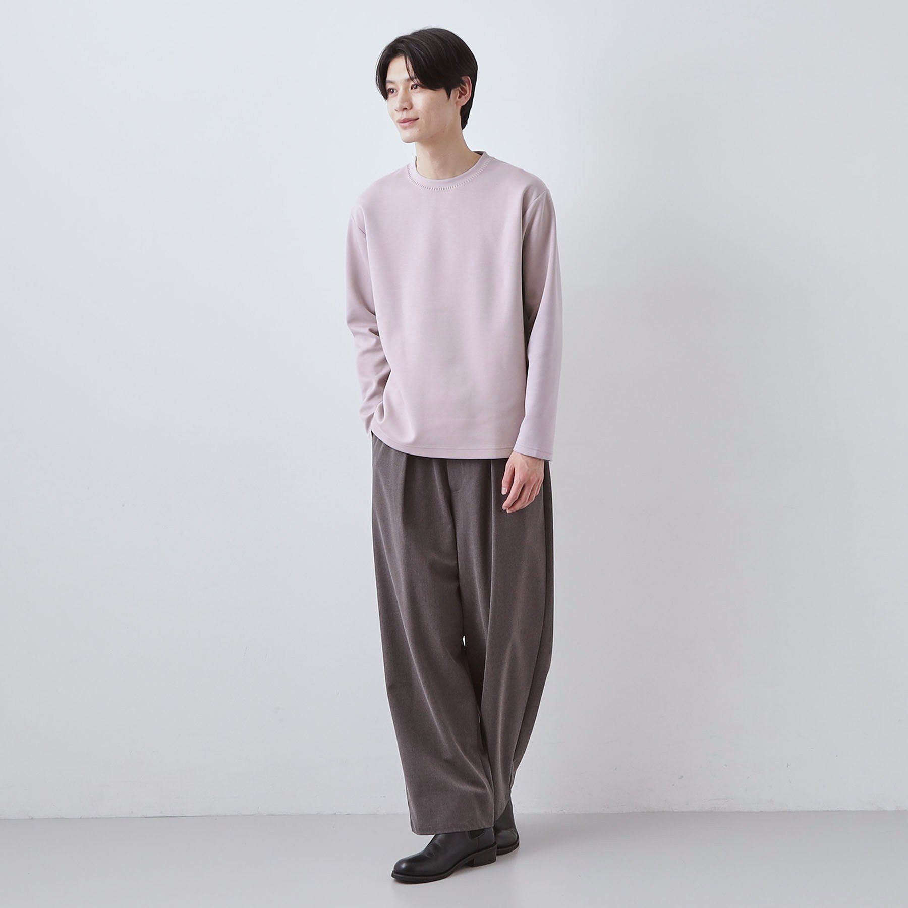 THE SHOP TK「【首元にさりげないアクセント】ステッチダンボールプルオーバー」|Tシャツ・カットソー|